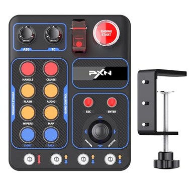 PXN CB1 Racing Button Box PC USB Simulation Racing Instrument Center Control Button Box Multifunction 30 Programmable Buttons for PCV9 gen2 Adjustable RGB Lighting For Truck ETS2 Hub Sim racing