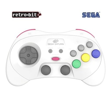 Retro-Bit RetroBit SEGA Saturn PRO 24GHz Wireless Pro Controller for Sega Saturn Sega Genesis Mini Switch PC Mac Includes 2 Receivers White