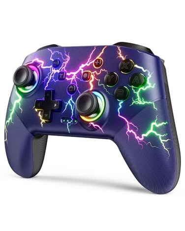 VOYEE Switch Controllers Compatible with SwitchLiteOLEDPC Windows 1000mAh Programmable RGB Lightning LED Wireless Pro Controller with One Key PairingWake UpTurboVibration