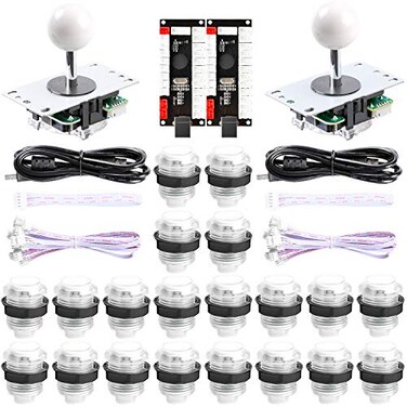 Easyget New Updated 2Player LED DIY Arcade Kit 2X Zero Delay USB Encoder 2X Joystick 20x LED Arcade Buttons for PC Windows MAME Raspberry Pi Arcade DIY 2Player White Kit