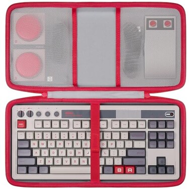 co2CREA Hard Travel Case Compatible with 8BitDo Retro Mechanical Keyboard 87 Keys Dual Super Programmable Buttons White Case and Red Zipper