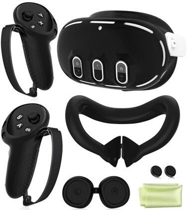 YRXVW Silicone Cover Set Compatible with Meta OculusQuest 3 VR Accessories Protective Cover Includes Controller Grips Front Shell Headset Cover and Face Cover Not Fit Quest 3S Black