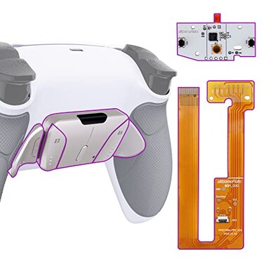 eXtremeRate Silver Real Metal Buttons RMB Ver RISE4 Remap Kit for PS5 Controller BDM030 040 050 Gray Rubberized Grip White Redesigned Back Shell Upgrade Board 4 Back Buttons for PS5 Controller