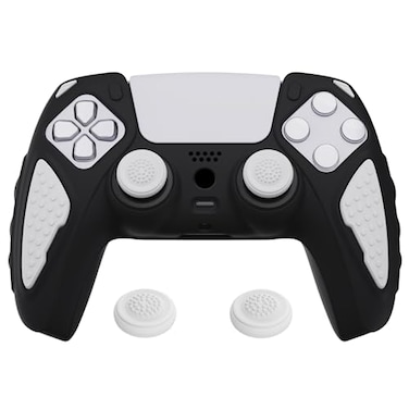 PlayVital Knight Edition Black White Two Tone AntiSlip Silicone Cover Skin for ps5 Controller Soft Rubber Case for ps5 Wireless Controller with Thumb Grip Caps