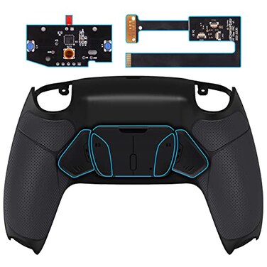 eXtremeRate Black Rubberized Grip Programable RISE4 Remap Kit for PS5 Controller BDM010 BDM020 Models Upgrade Board Redesigned Back Shell 4 Back Buttons for PS5 Controller