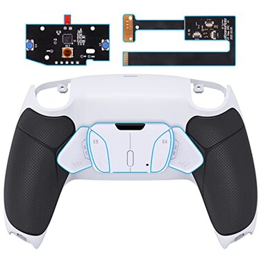 eXtremeRate Black Rubberized Grip Programable RISE4 Remap Kit for PS5 Controller BDM010 BDM020 Upgrade Board Redesigned White Back Shell 4 White Back Buttons for PS5 Controller NO Controller
