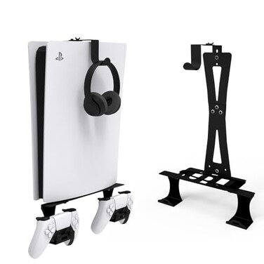 ZHSX Wall Mount for Ps5 ModelsPs5 Shelf Playstation Wall Mount Compatible with Ps5Ps5 Pro and Ps5 Slim Disc Adjustable Length and Width Holds Two Controllers