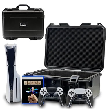 LuckLink Hard Shell Travel Case Compatible with PlayStation 5 Slim Console ControllersAccessoriesWaterproof PS5 Slim Carrying Case with Customized Foam for Both Standard and Digital Editions FOR PS5
