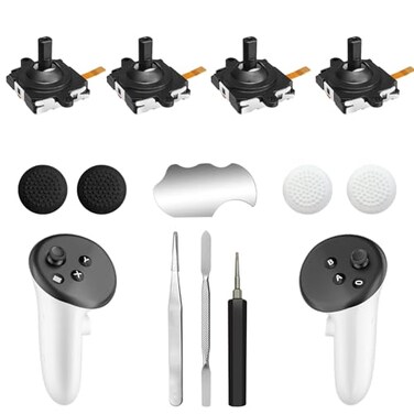 OLCLSS Joystick Replacement Kit for Meta Quest 3 Controller13 in one For Meta Quest 3 Controller Accessories Include 4 Joysticks T5 Screwdriver Tweezer Pry Tool 4 Thumbgrip Cap Black13in1
