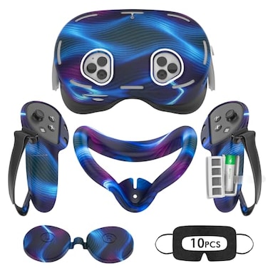 Rechale Silicone Cover Set Compatible with OculusMeta Quest 3S VR Accessories for Meta Quest 3S Protective Cover Set Includes Controller Grip Cover Face Cover VR Shell Cover Aurora Blue