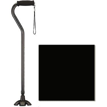 NOVA Offset Quad Cane for Seniors Adjustable Walking Cane with Wrist Strap Foam Handle AntiRattle Lock Lightweight Mobility Aid for Men and Women Black