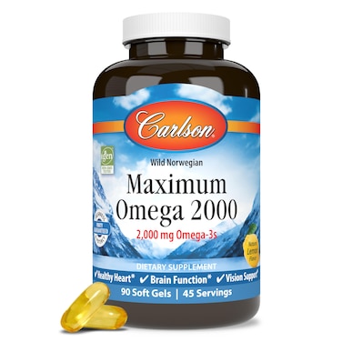 Carlson Maximum Omega 2000 2000 mg WildCaught Lemon 90 Softgels