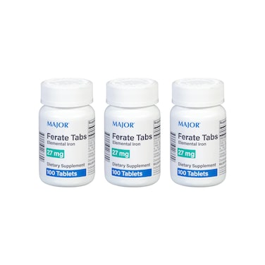 Major 27 mg Ferate Tabs Ferrous Gluconate Elemental Iron Dietary Supplement 100 Count 3 Pack