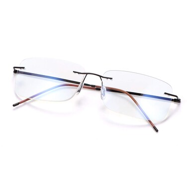 MIRYEA Rimless Progressive Multifocus Reading Glasses Blue Light Blocking No Line Multifocal Computer Readers for Women Men Rectangular Eyewear Titanium Lightweight Magnification Presbyopia Eyeglasses
