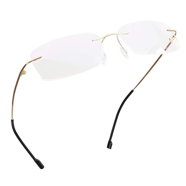 LifeArt Blue Light Blocking Computer Reading GlassesMens and Womens Rimless Frame Golden No Magnification