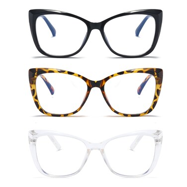prtcslwd Reading Glasses for Women 3 Pack Cat Eye Oversized Blue Light Blocking Glasses 125