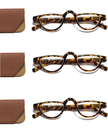 Hubeye 3 Pack Half Moon Frame Reading GlassesRetro Small Semi Readers 15