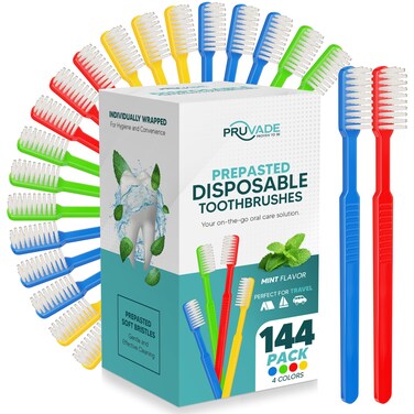 Pruvade 144 Pack Disposable Toothbrushes with Toothpaste Prepasted Mint