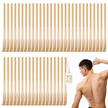 Yinkin 72 Pcs Bamboo Back Scratcher Bulk Long Handle for Itching Relief