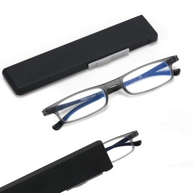 SKYOAK Ultra thin Lightweight Folding Reading Glasses Women Men TR90 Blue Light Blocking Anti UVEyestrain Foldable Compact Computer Readers Portable Unique Stretchable Slim Flat case Gunmetal 125