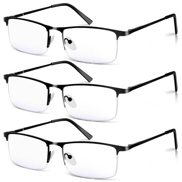 WEIMELTOY Blue Light Blocking Reading Glasses Men Half Frame Metal Computer Readers