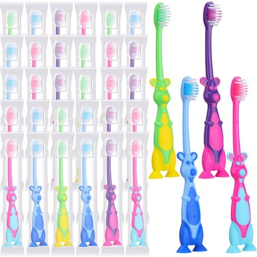 Gerrii 100 Pcs Kids Toothbrushes Bulk Soft Kangaroo Shape with Covers