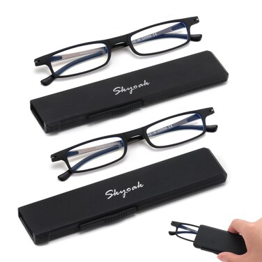 SKYOAK 2 Pack Ultra Thin Lightweight Folding Reading Glasses Women Men TR90 Blue Light Blocking Anti UVEyestrain Foldable Compact Computer Readers Portable Unique Stretchable Slim Flat case Black 125