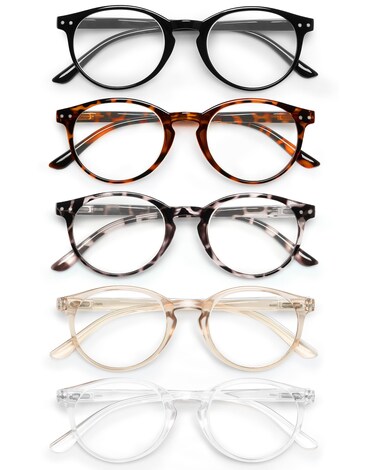 JOLISU 5 Pack Reading Glasses For WomenMenBlue Light Blocking Computer Reader wRound Frame Retro Clear Lens Fake Eyeglasses15