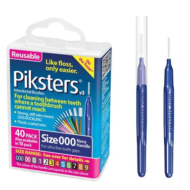 Piksters Interdental Brush Micro Tight Gaps 40 Pack Navy Size 000