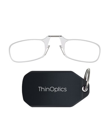 ThinOptics Keychain Case and Readers Rectangular Reading Glasses Clear Frames Black Case 44 mm 15