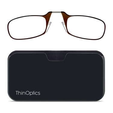 ThinOptics Universal Pod Rectangular Reading Glasses Brown FramesBlack Case 2 x 2