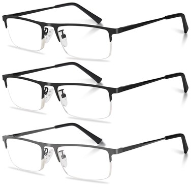 Anourney Half Frame Metal Readers Spring Hinge Reading Glasses Blue Light Blocking