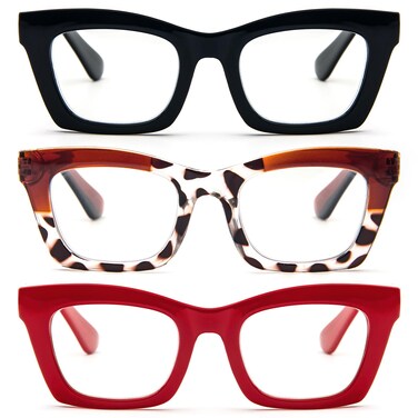 REAVEE 3 Pack Reading Glasses for Women Blue Light Blocking Oversized Cute Square Fashion Computer Readers with Spring Hinge 25