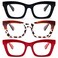REAVEE 3 Pack Reading Glasses for Women Blue Light Blocking Oversized Cute Square Fashion Computer Readers with Spring Hinge 25
