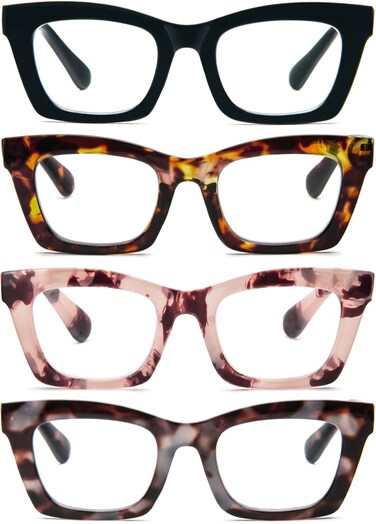 REAVEE 4 Pack Reading Glasses Blue Light Blocking Computer Square Readers for Women with Spring Hinge 175