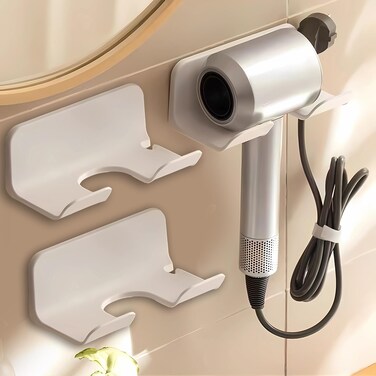 SUPTEC 2Pack Universal Hair Dryer Holder Self Adhesive Wall Mount White