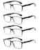 JOLISU 4 Pack Reading Glasses Men Blue Light Blocking with Spring Hinge Anti EyestrainUV Large Wide Square Computer Readers 200