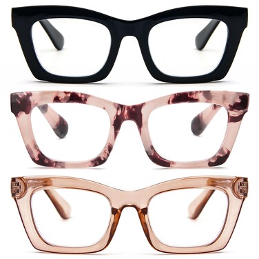 REAVEE 3 Pack Reading Glasses for WomenBlue Light Blocking Cute Oversized Square Computer Readers with Spring Hinge 20