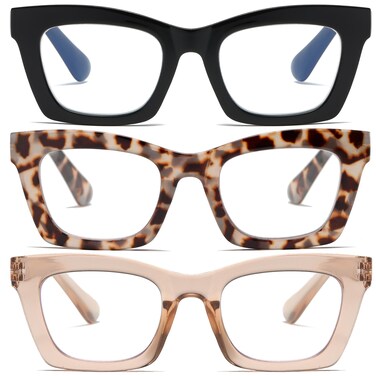 FSRTEP Stylish Readers for Women 3 Pack Reading Glasses with Blue Light Blocking and Spring Hinge HBK 125