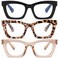 FSRTEP Stylish Readers for Women 3 Pack Reading Glasses with Blue Light Blocking and Spring Hinge HBK 125