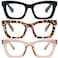 FSRTEP Stylish Readers for Women 3 Pack Reading Glasses with Blue Light Blocking and Spring Hinge HBK 10