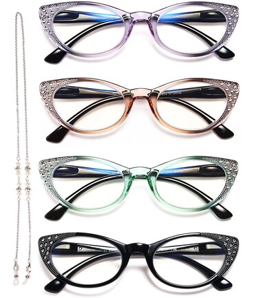 EYEURL Cat Eye Reading Glasses for Women Blue Light Blocking Readers 150