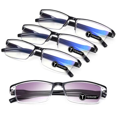 TERAISE Reading Glasses 4Pack Blue Light Blocking Reader Glasses for Men and Women Ultralight Computer Eyeglasses Prevent Eye Fatigue Include 1Pack Reading Sunglasses Outdoor Anti UV175X