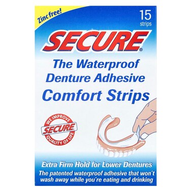 Secure Denture The Waterproof Denture Adhesive Comfort Strips 15 Strips