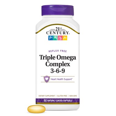 21st Century Vitamins Enteric Coated Triple Omega Complex 369 Reflux Free 90 Softgels MTC22874X5