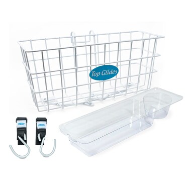 Top Glides Bundle 4 PCS Premium Clipon Walker Wire Basket with Cup Holder Insert and 2 CarryAll Swivel Hooks