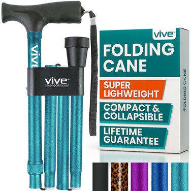 Vive Folding Cane Foldable Walking for Men Women Foldup Collapsible