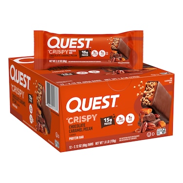 Quest Nutrition Crispy Protein Bar Chocolate Caramel Pecan 12 Count