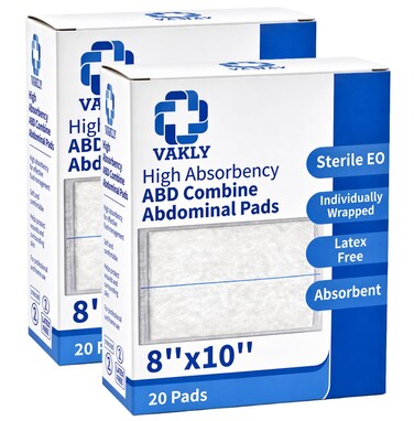 Vakly Sterile Abdominal ABD Combine Pads 8x10 High Absorbency Gauze 40 Pk
