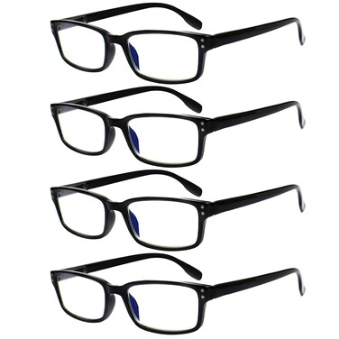 Kerecsen 4 Pack Reading Glasses for Men and Women with Spring Hinges Lightweight Black Rectangular Readers Eyeglasses 4 Pack Black 075